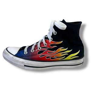 Converse Kids 4.5 Flame Print Chuck Taylor All Star High Tops Black Multicolor‎